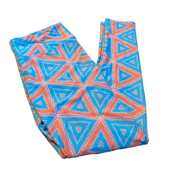 LulaRoe Tall & Curvy Leggings | Blue Coral Geometric Triangle Print | XL - Picture 1 of 5